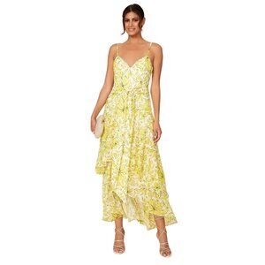 Badgley Mischka Womens Floral Print Dress in Yellow 0 Long Gown